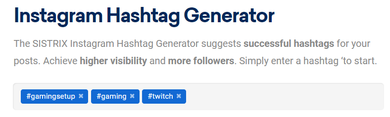 SISTRIX Instagram 話題標籤生成器