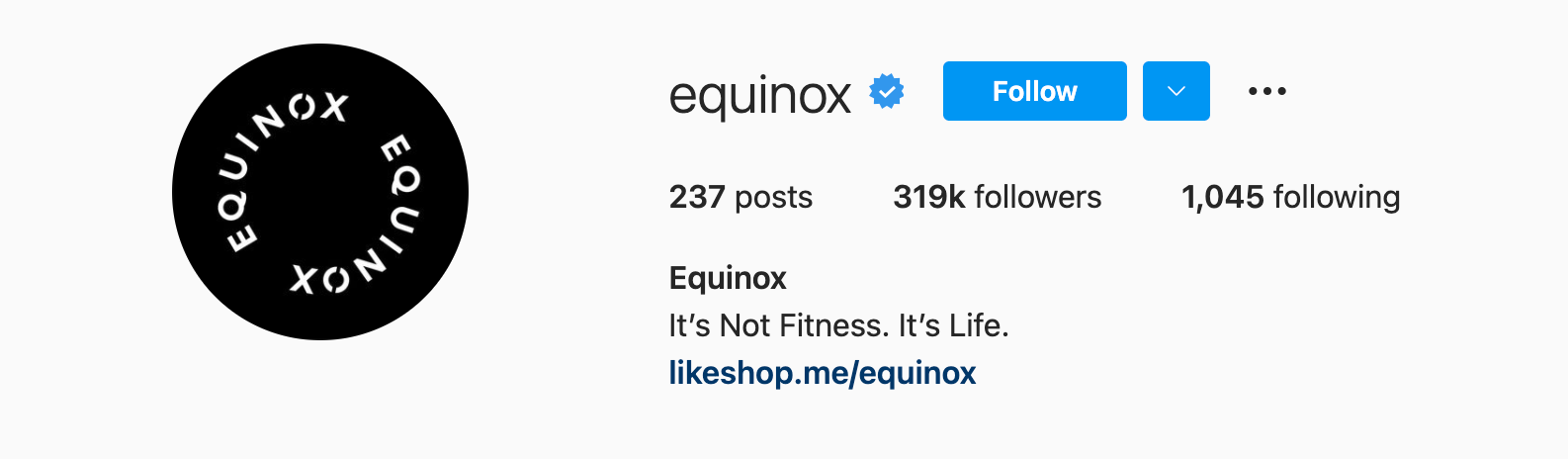 แบรนด์อย่าง Equinox fitness แสดงเครื่องหมายถูกสำหรับตรวจสอบ Instagram สีน้ำเงิน