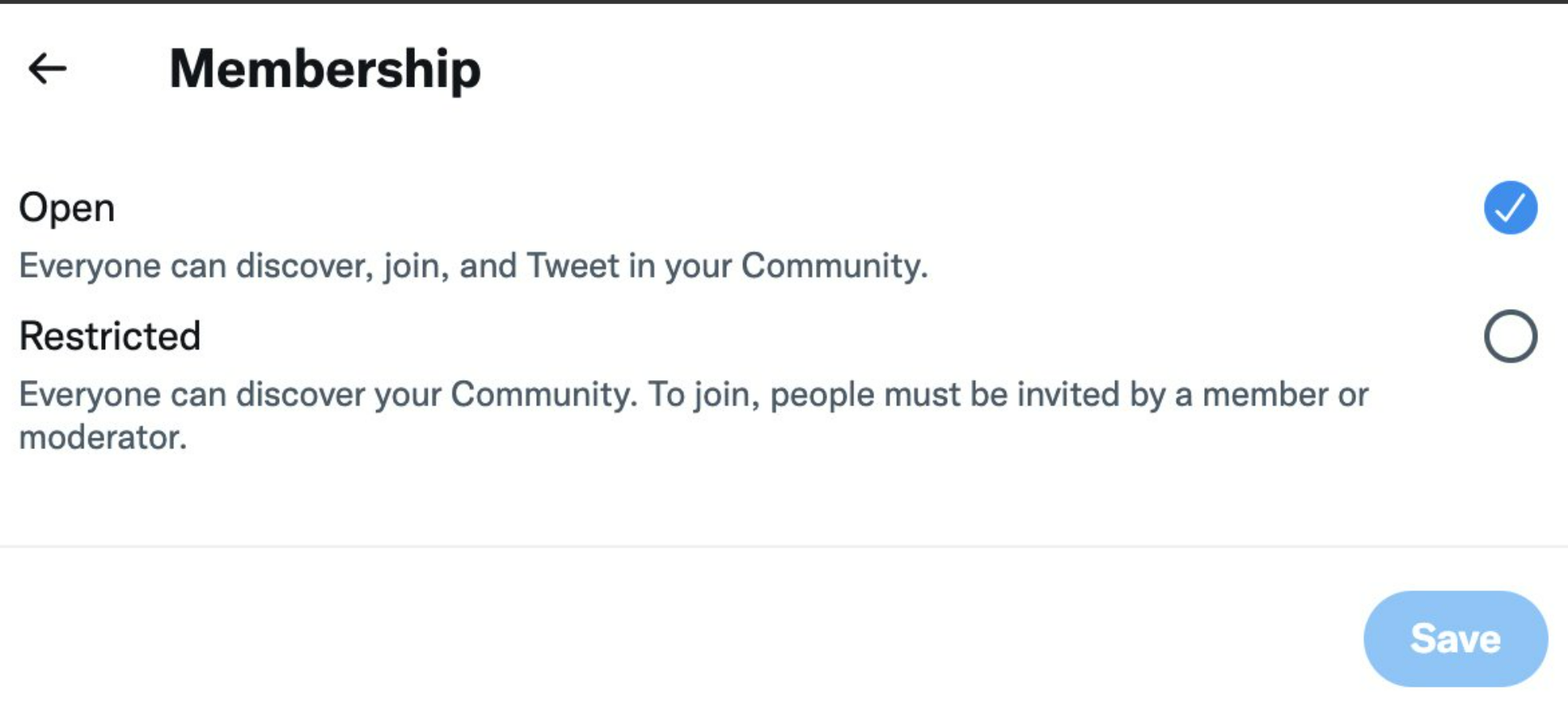 Opzioni aperte o limitate per le community di Twitter