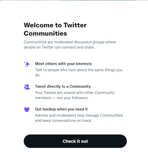 Benvenuto nel messaggio delle community di Twitter