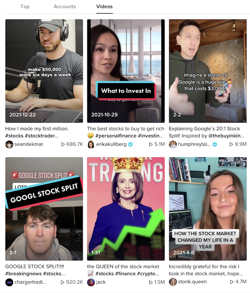株式と取引に関するすべてのTikTokビデオのフィード。