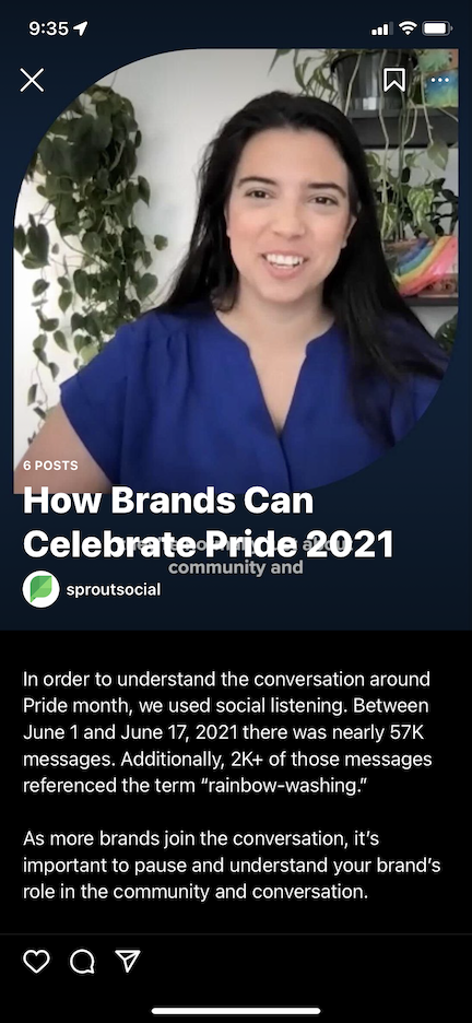 ตัวอย่างคู่มือ Instagram ของ Sprout Social วิธีที่แบรนด์สามารถเฉลิมฉลอง Pride Guide