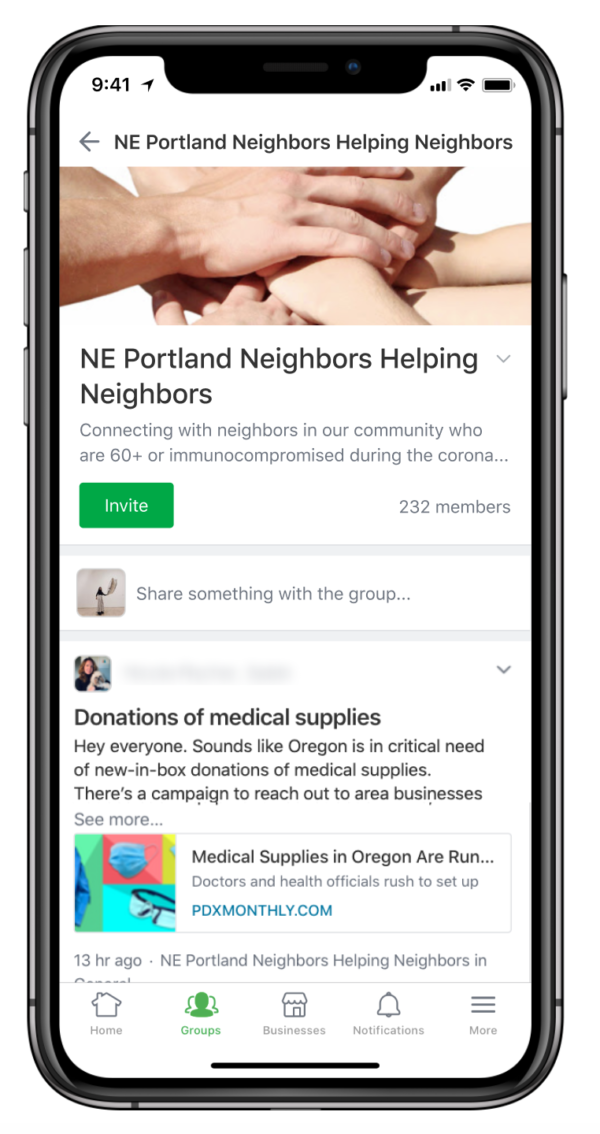 ภาพหน้าจอ iPhone ของกลุ่ม NextDoor ชื่อ