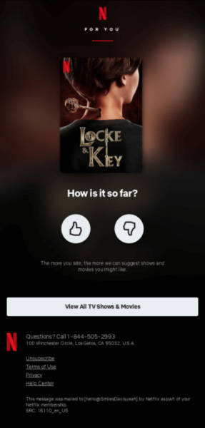 Exemple de e-mail de vânzare cu amănuntul - e-mail de check-in Netflix