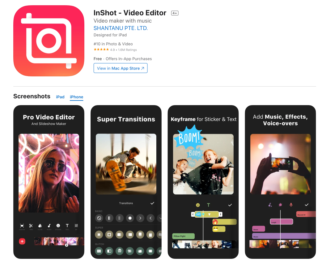 un esempio di app di modifica di tiktok