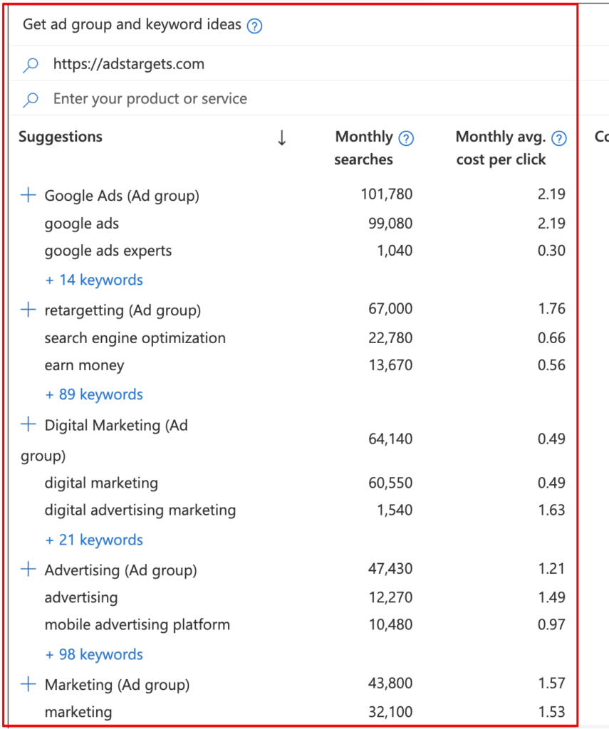 Microsoft 광고에서 키워드 아이디어 얻기