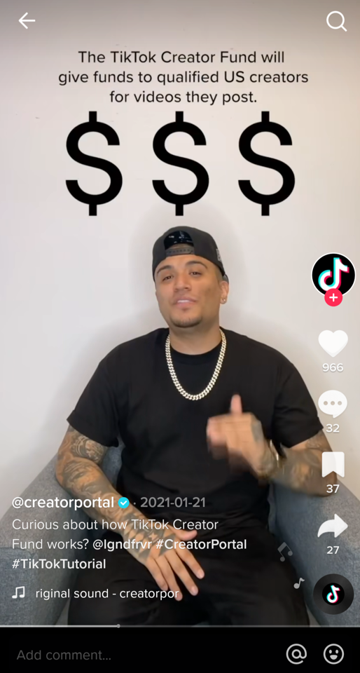 Zrzut ekranu filmu wyjaśniającego TikTok Creator Fund.