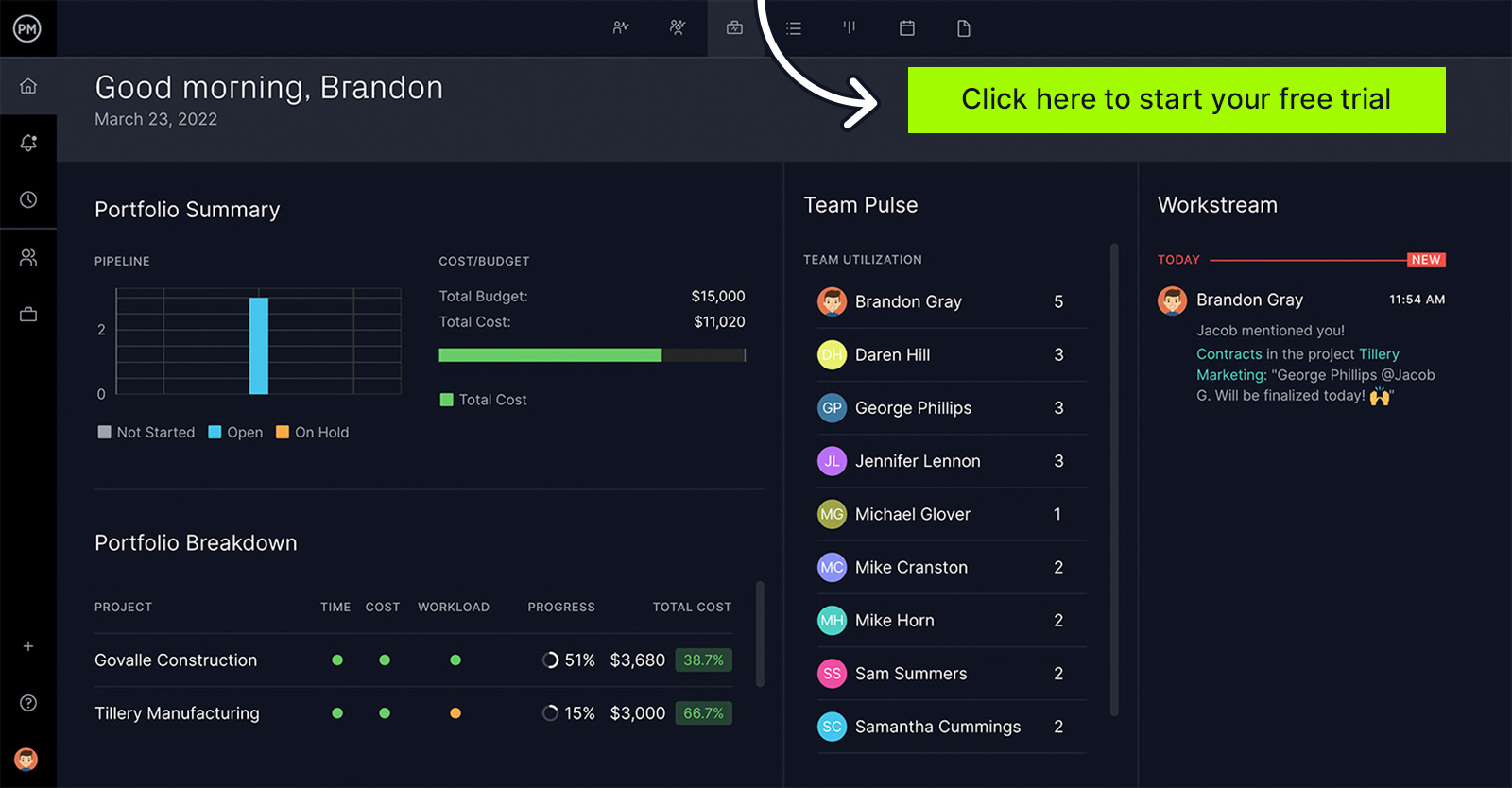 Une capture d'écran de l'écran de gestion d'équipe dans ProjectManager