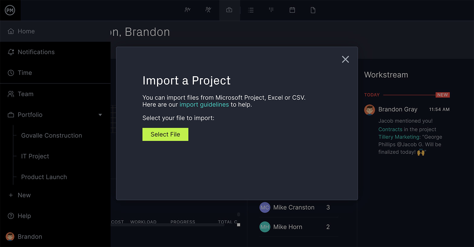 Importer une fenêtre de projet sur ProjectManager