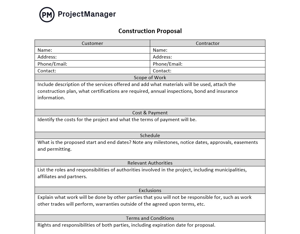 modèle de proposition de construction gratuit pour Word