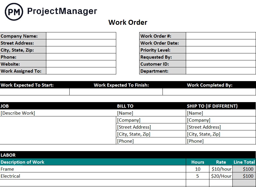 modèle de bon de travail gratuit pour excel