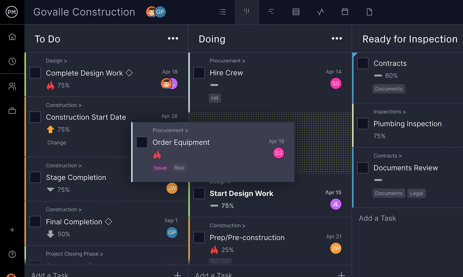 tableau kanban avec carte se déplaçant d'une colonne à l'autre