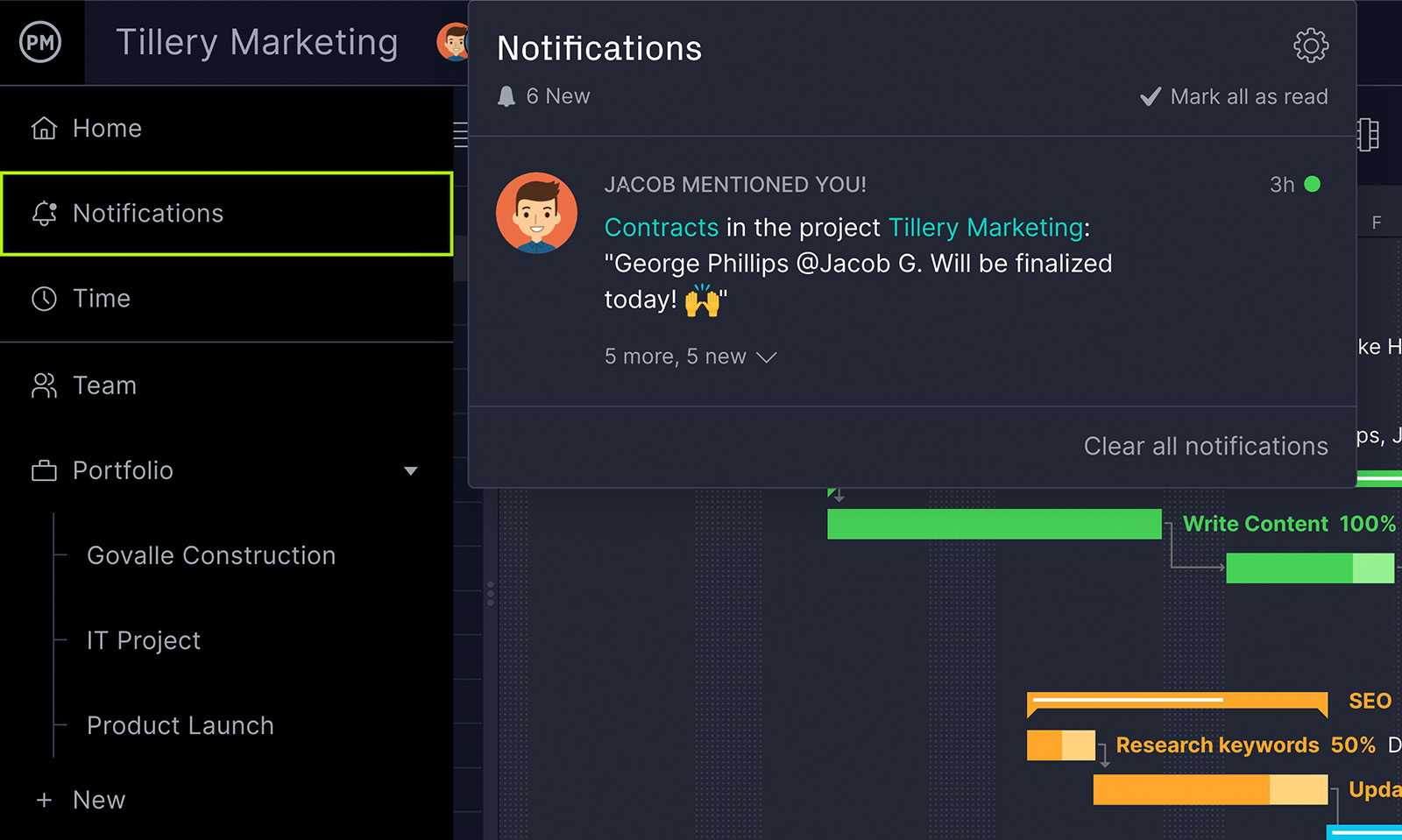 Notifications dans l'application de ProjectManager