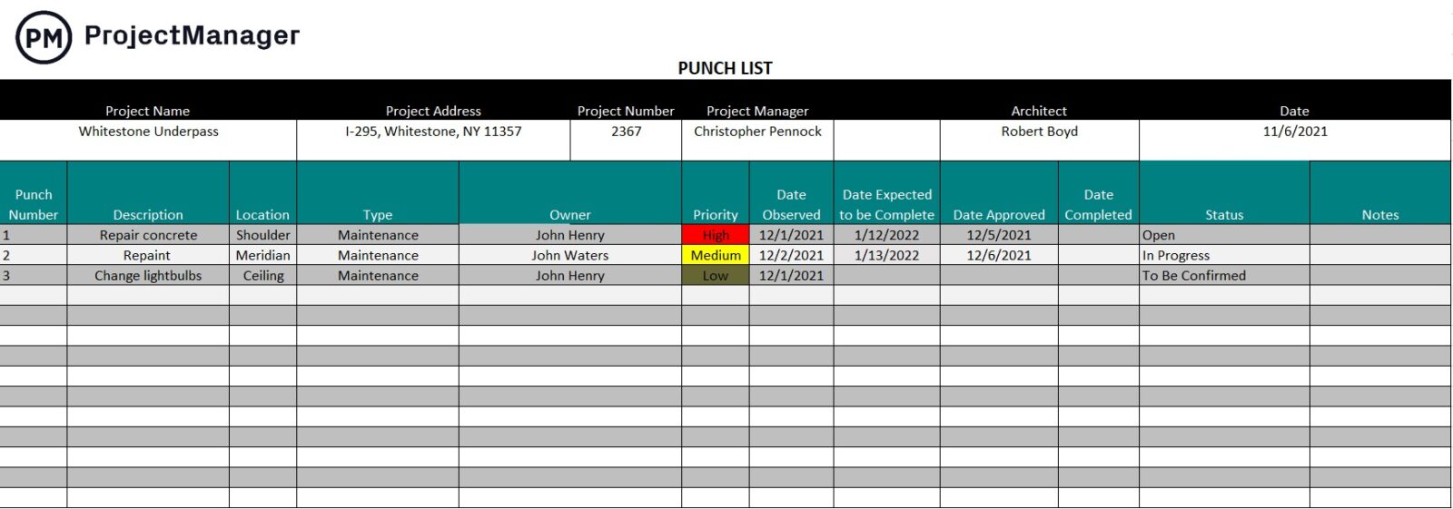 Plantilla de lista de tareas gratuita de ProjectManager