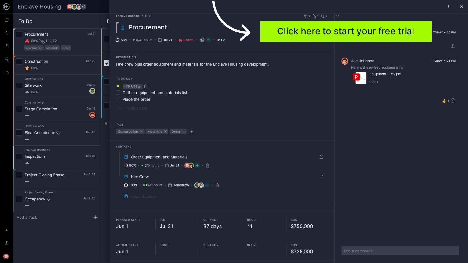 Tableau kanban de ProjectManager avec carte de tâche