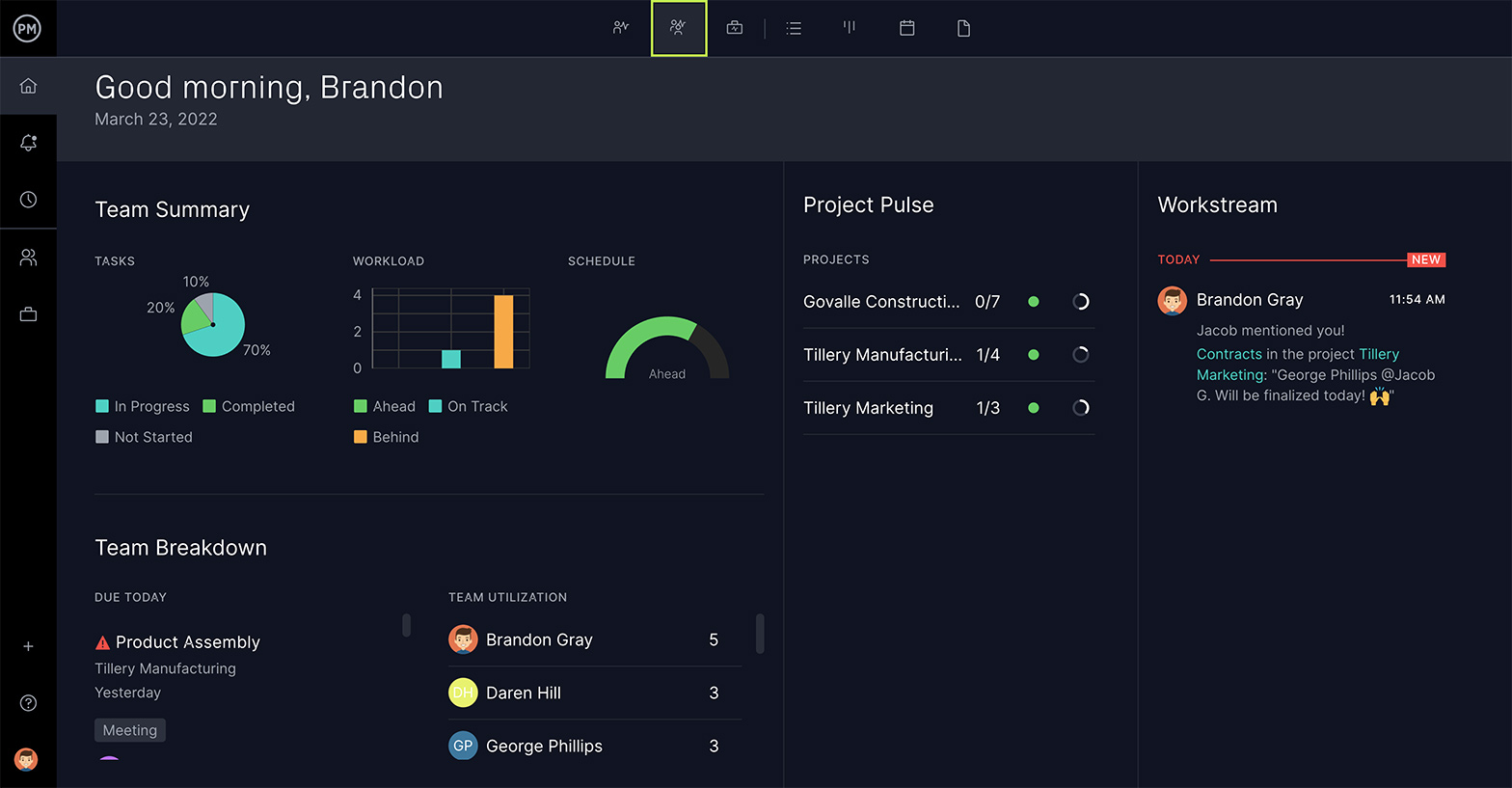 ตัวอย่างรายงานโครงการใน ProjectManager