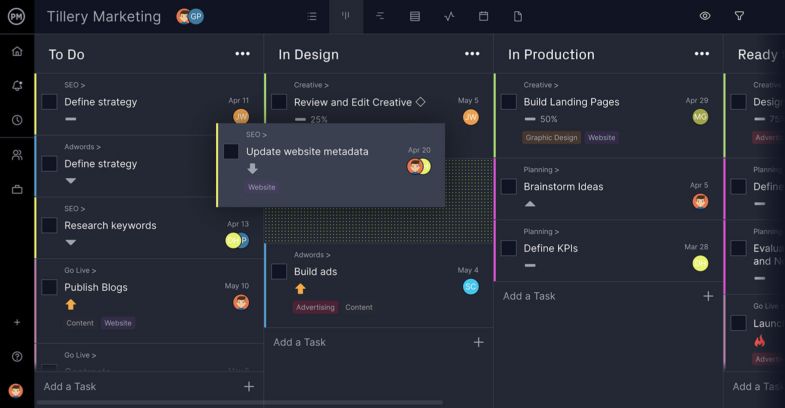 Los tableros kanban de ProjectManager hacen que las plantillas de gestión de proyectos cobren vida