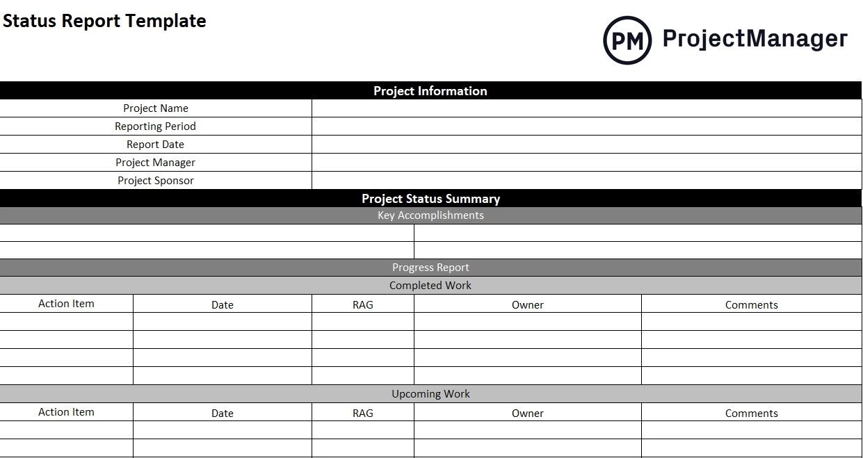 Plantilla de informe de estado del proyecto para Excel