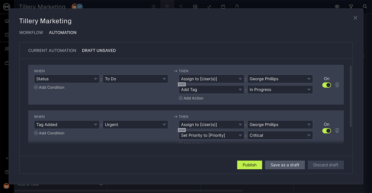 Automatización del flujo de trabajo de ProjectManager