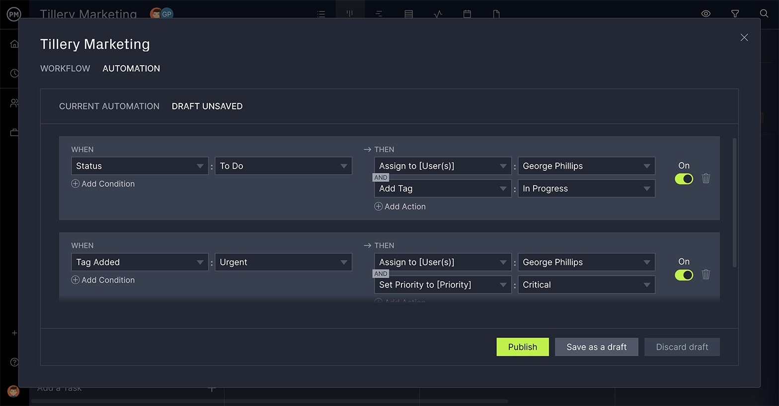 Vue du projet du tableau kanban de ProjectManager