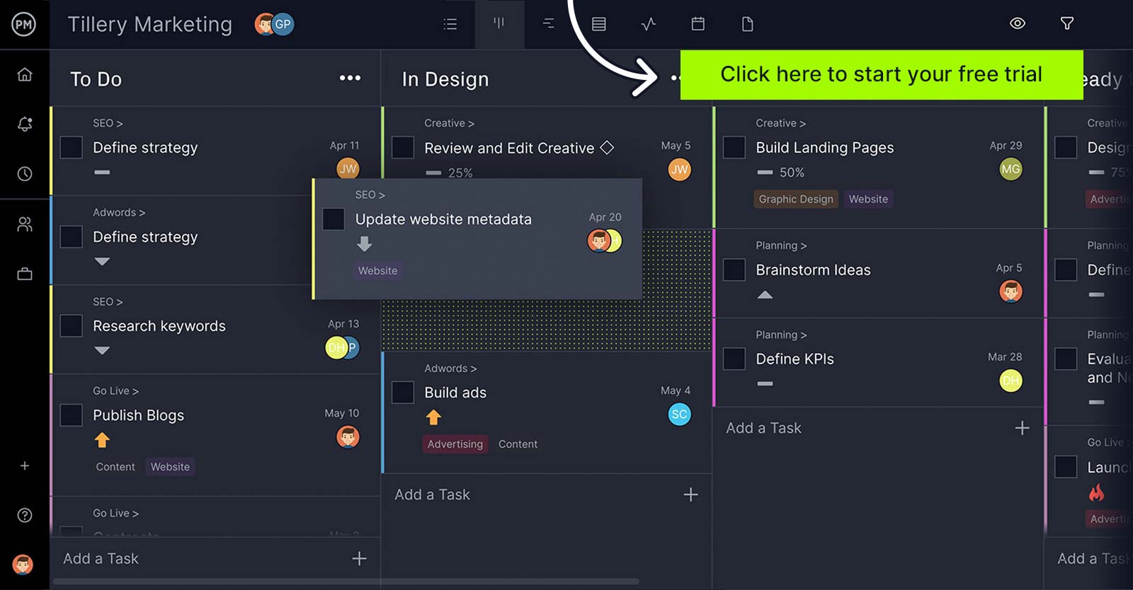 Tableau kanban du ProjectManager