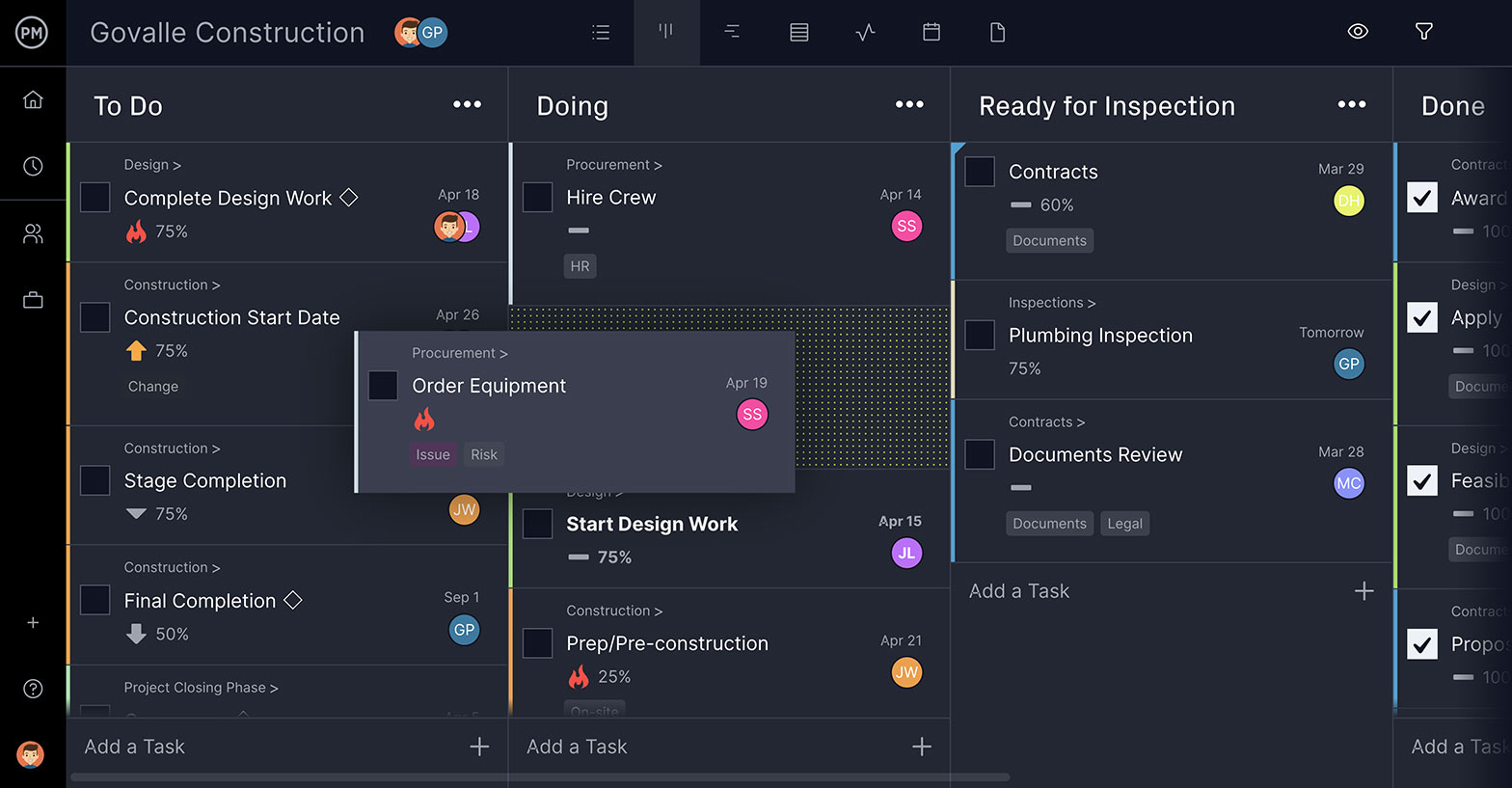 Tablero kanban de ProjectManager