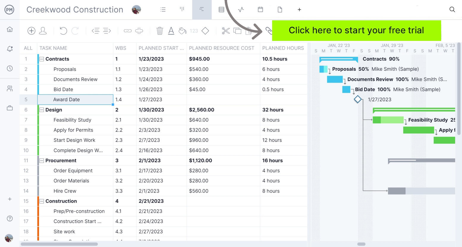 ProjectManager의 Gantt 차트