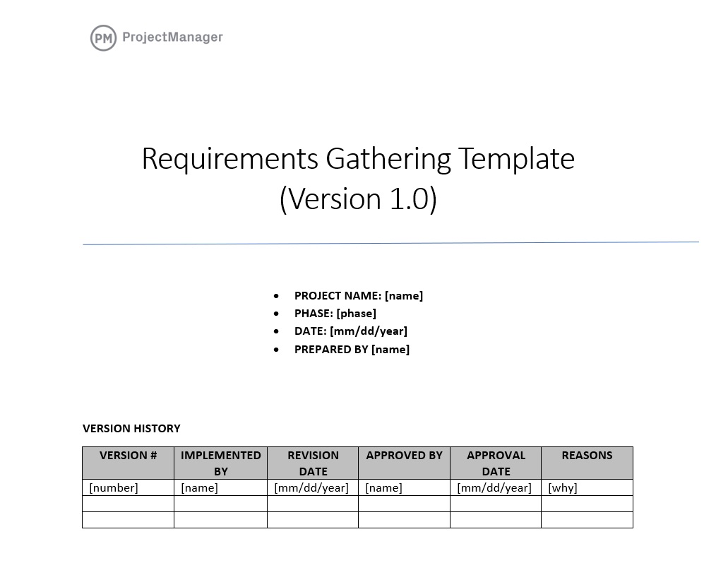 Modelo de coleta de requisitos no ProjectManager