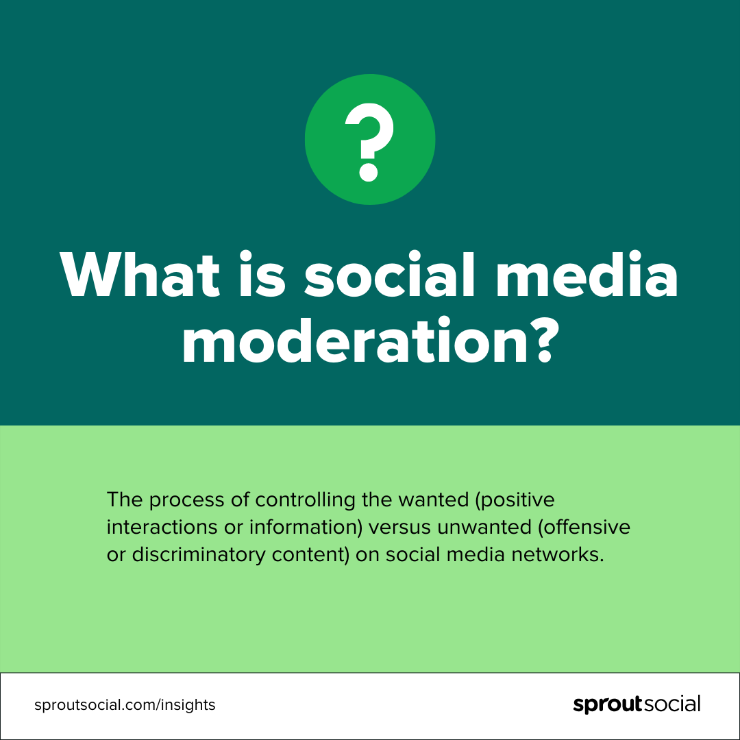 Ícono de signo de interrogación sobre el título "Qué es la moderación de redes sociales" seguido de la definición de moderación de redes sociales