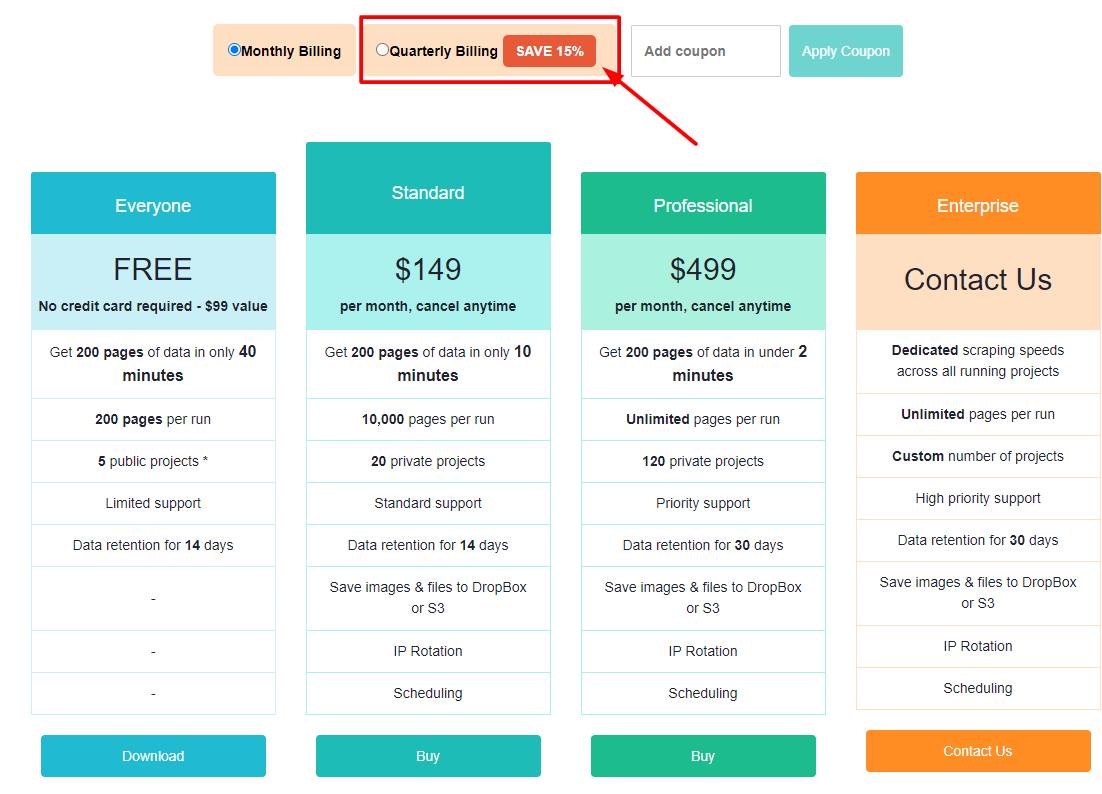 Parsehub - Pricing