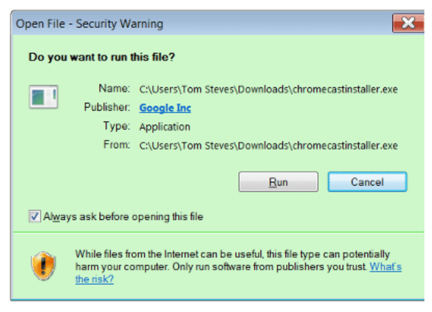 Setup Chromecast on Windows 7 Run File