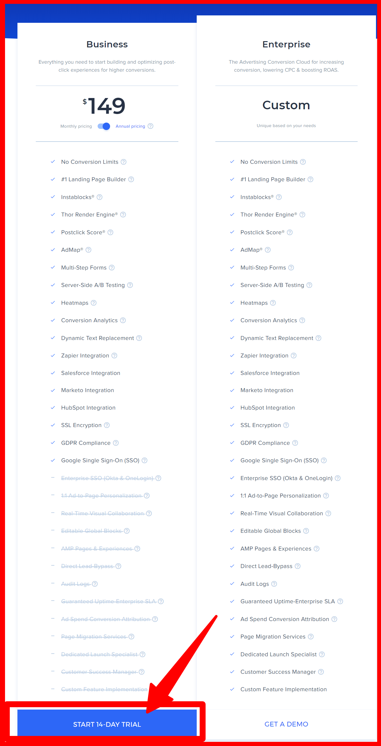  InstaPage vs Leadpages - Instapage Pricing-Plans