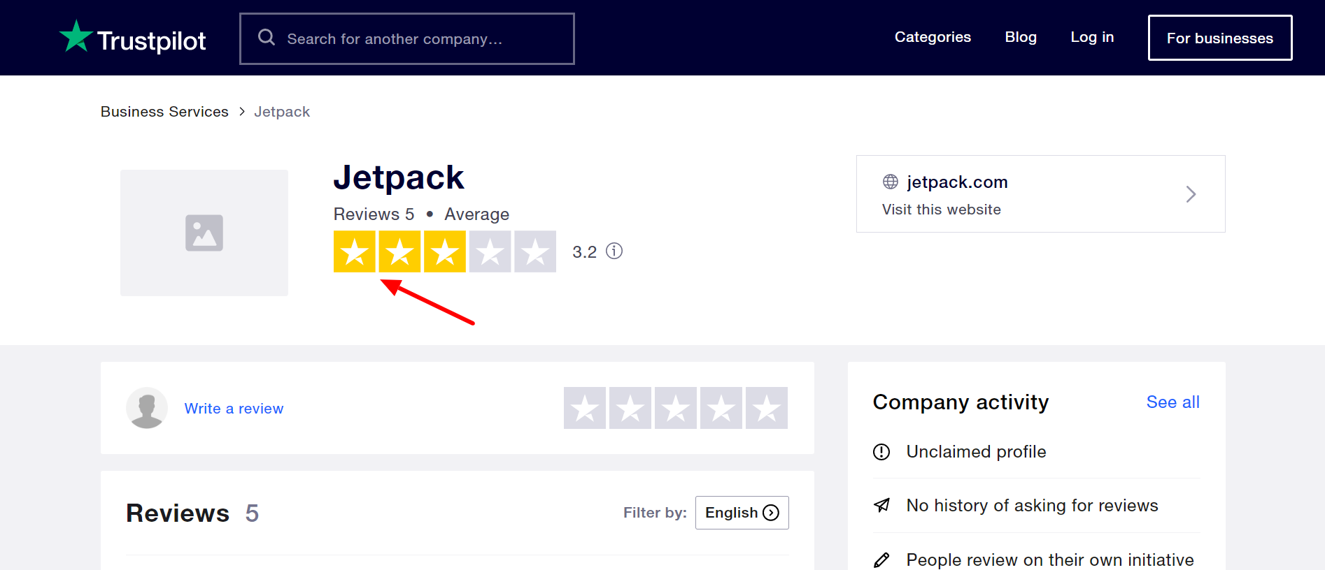 Avis sur Jetpack sur Trustpilot