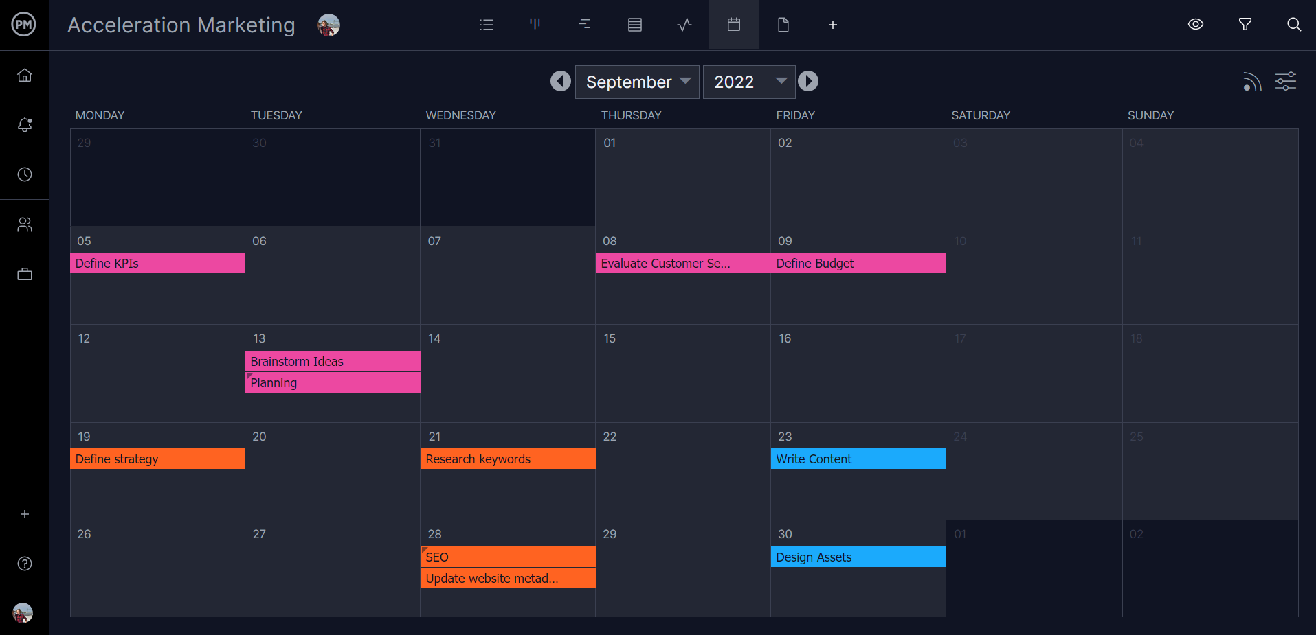 Vizualizarea calendarului managerului de proiect