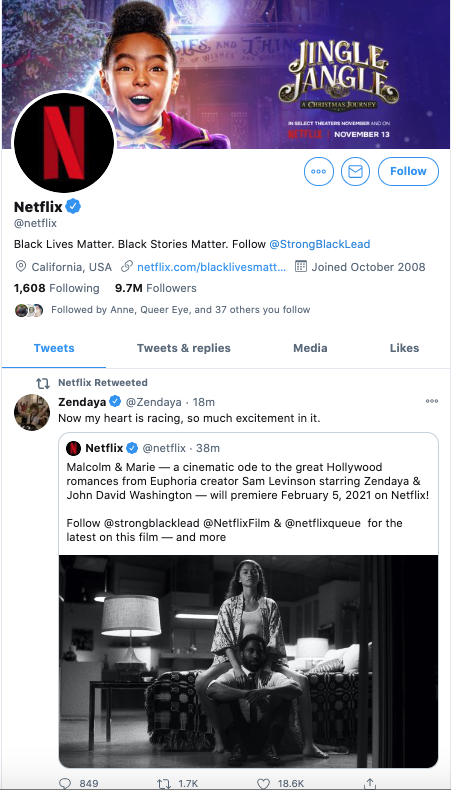 มุมมองบัญชี Twitter ของ Netflix US ที่กำหนดเป้าหมายความสนใจของผู้ชมในพื้นที่