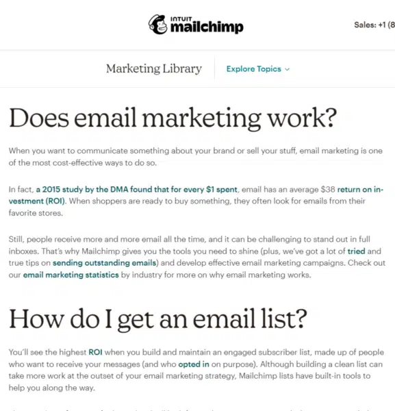 Biblioteca de marketing do Mailchimp.