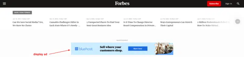 Um exemplo de anúncio gráfico no site da Forbes.