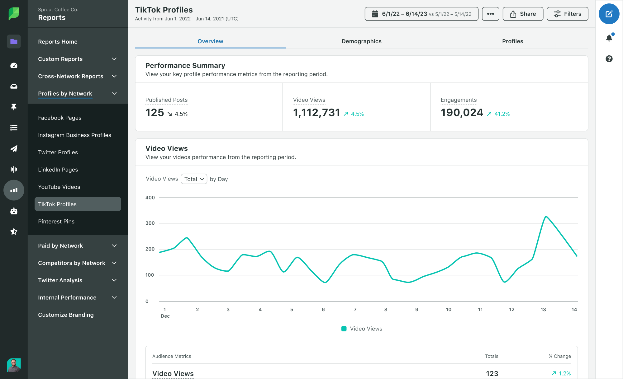 Sprout Social 的 TikTok 個人資料表現報告