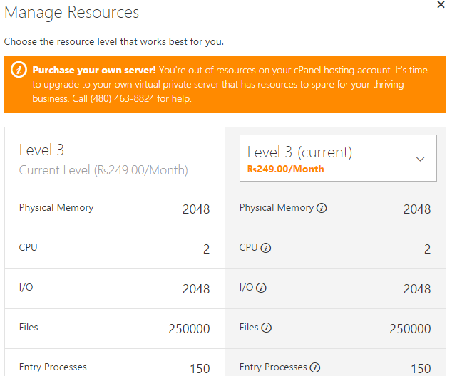 godaddy hosting cpanel resources limitations in ultimte hosting