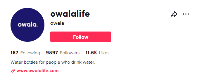 Owala 的 TikTok 帳戶包括一個很棒的社交媒體簡歷。