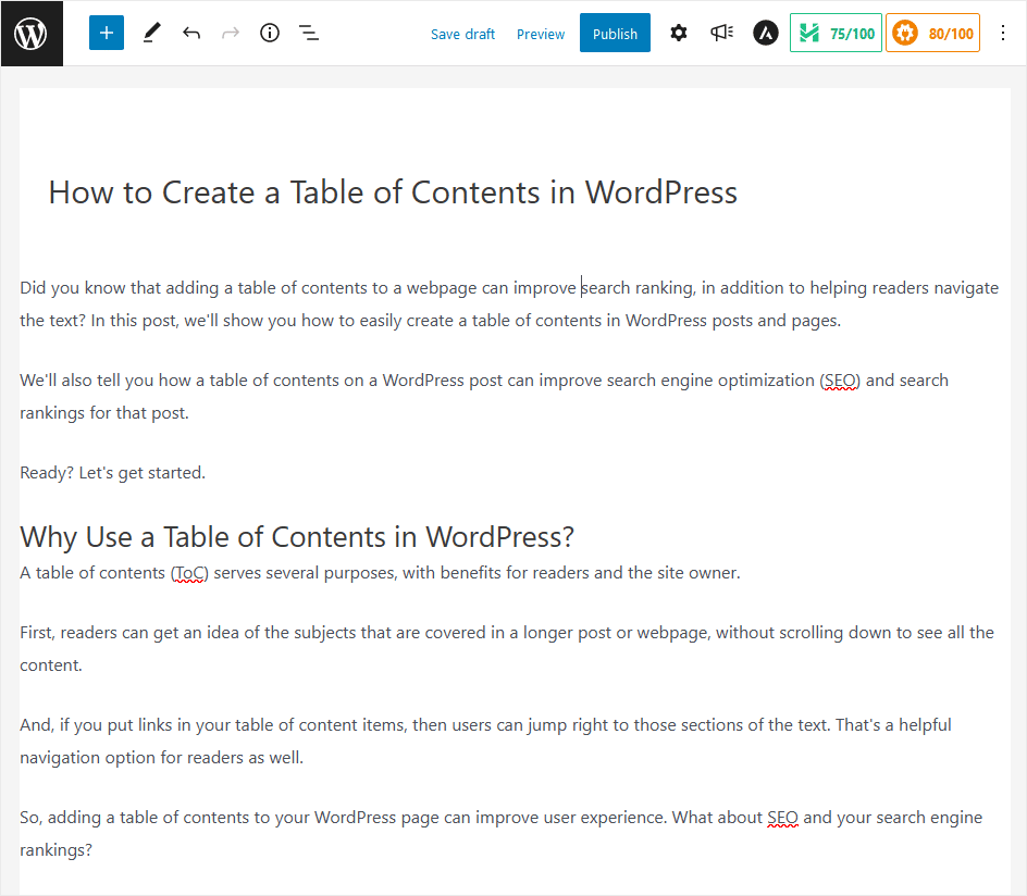 WordPress ページの例