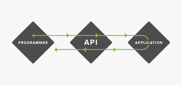 diagramma di flusso che mostra come il programmatore comunica con un'app tramite API