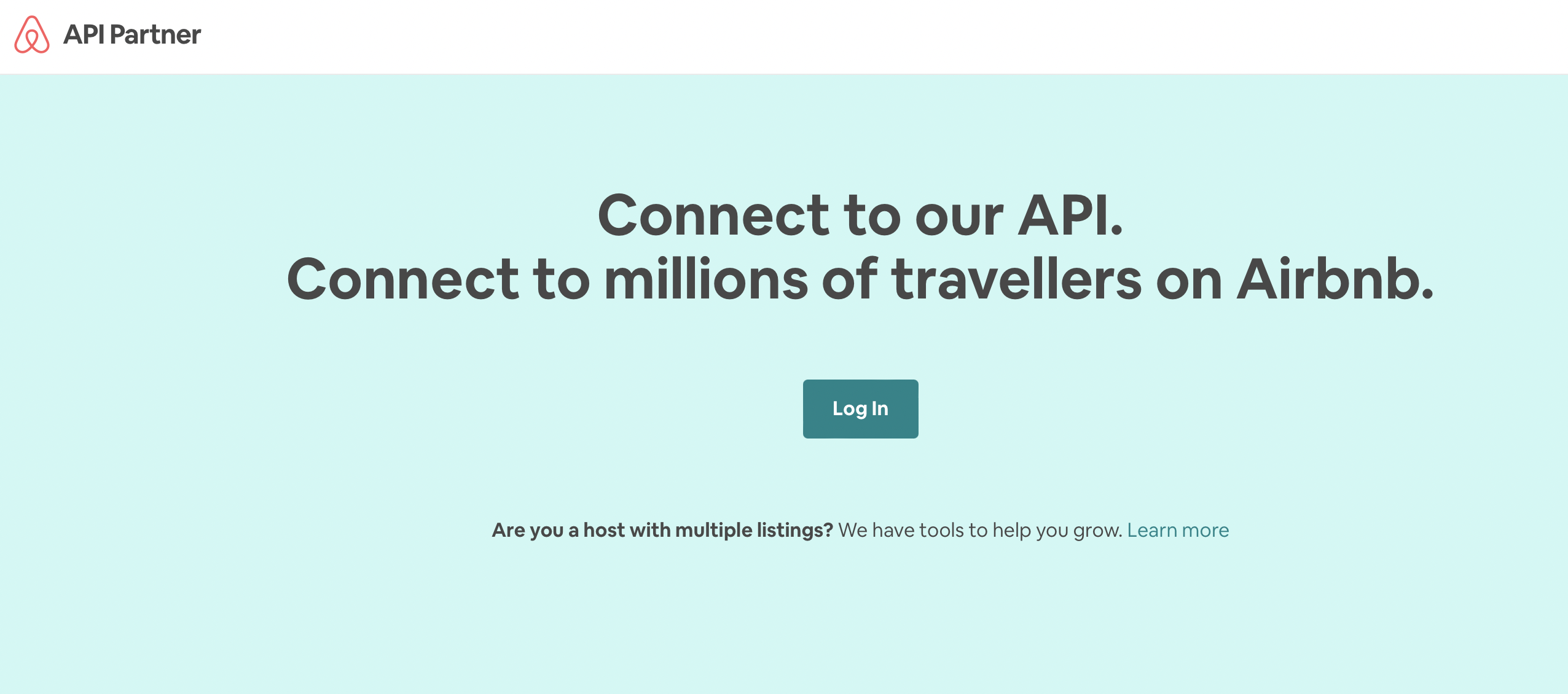 Pagina partner di airbnb che chiede agli host di connettersi alla sua API e accedere