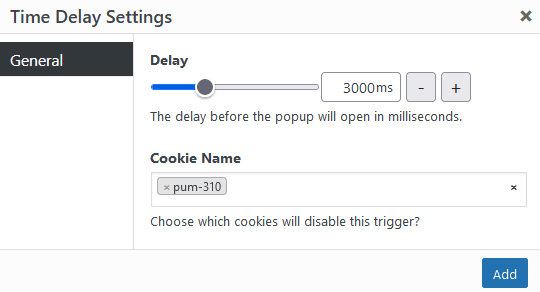 Popup su WordPress Time Delay in millisecondi