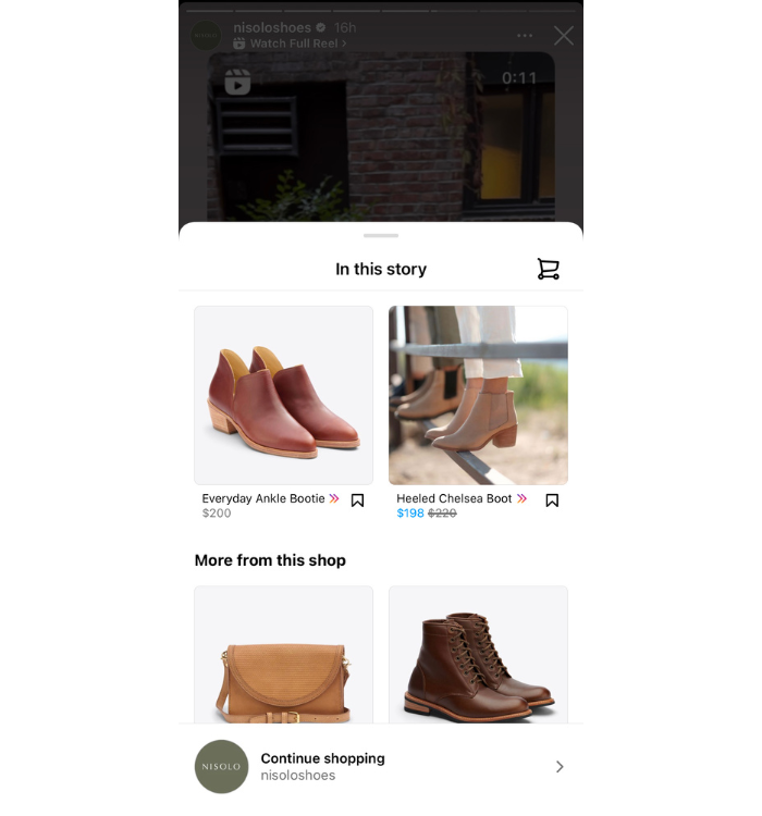 A Story by Nisolo ที่ซึ่งรองเท้าของพวกเขาสามารถซื้อได้โดยตรงผ่าน Instagram