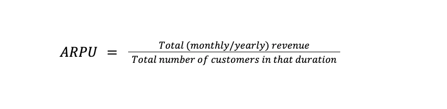 ARPU = รายได้ทั้งหมด (รายเดือน/รายปี) จำนวนลูกค้าทั้งหมดในช่วงเวลานั้น