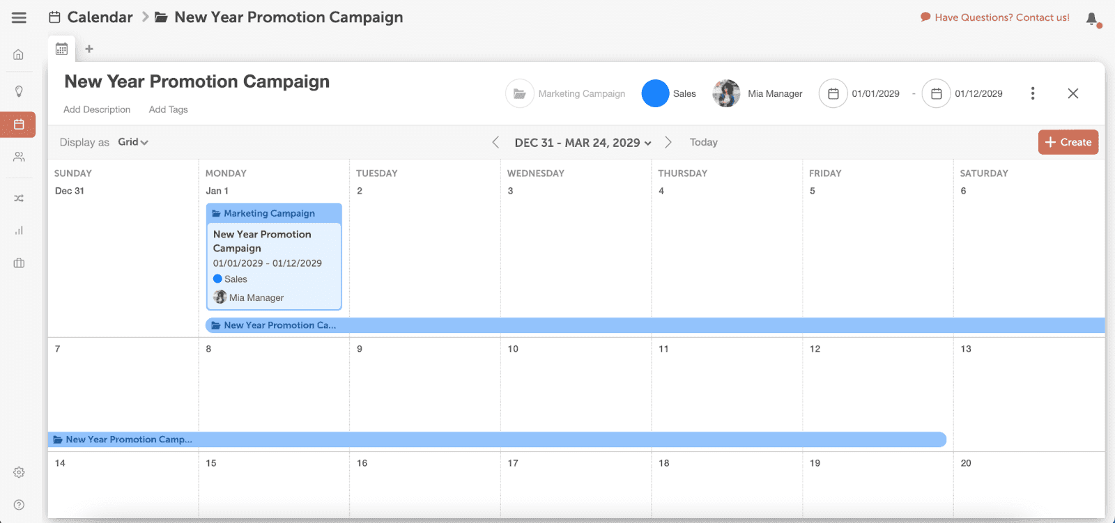 Calendarul de marketing al CoSchedule permite utilizatorilor să creeze campanii