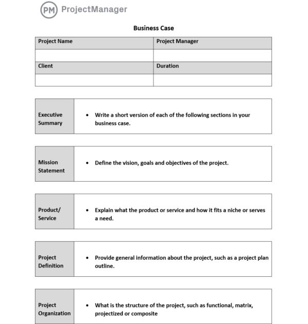 เทมเพลตกรณีธุรกิจฟรีของ ProjectManager