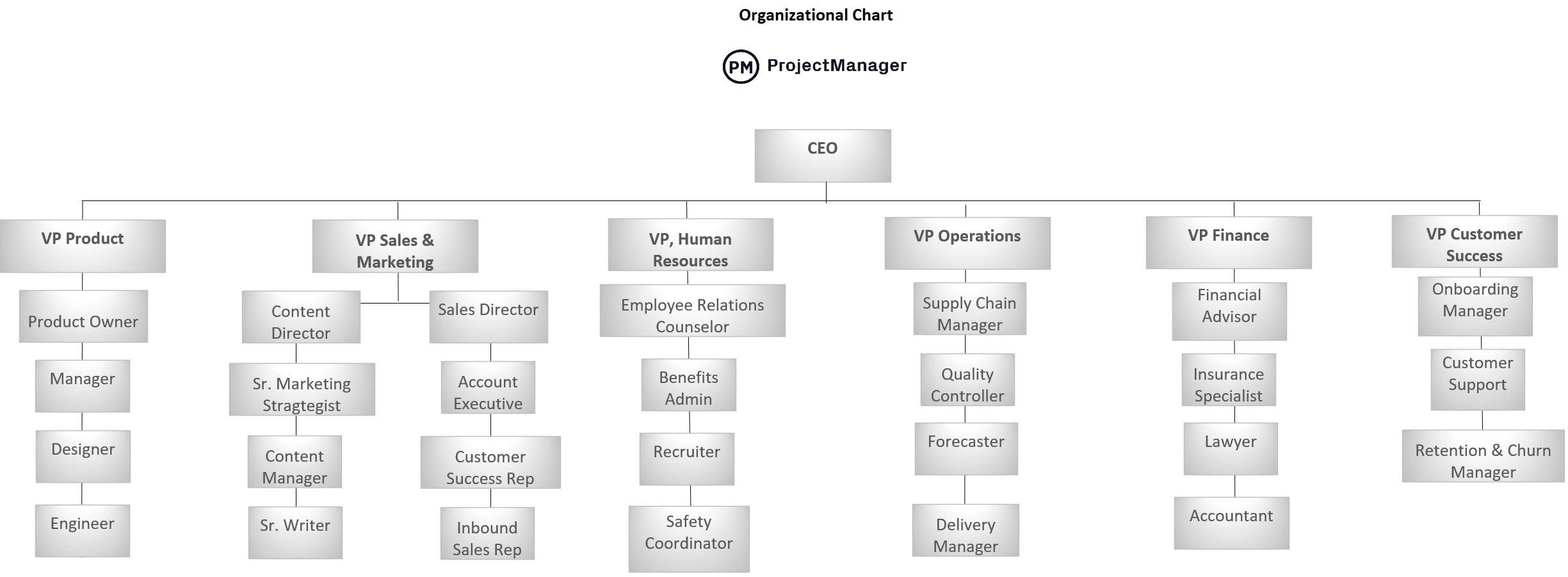 เทมเพลตแผนภูมิองค์กรฟรีของ ProjectManager