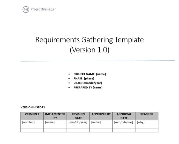 เทมเพลตการรวบรวมข้อกำหนดฟรีของ ProjectManager